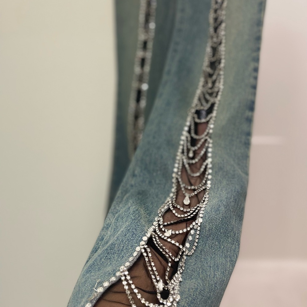 ONE-OF-A-KIND SWAROVSKI- adorned John Richmond Designer Denim Jeans Size 26! - Picture 8 of 10